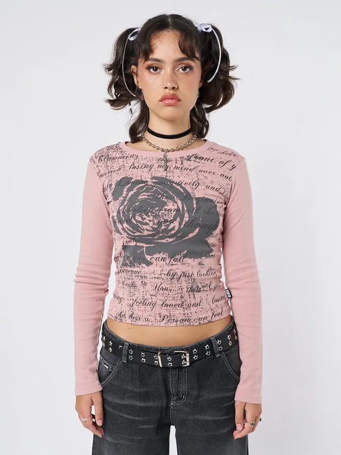 Clothing Lost Rose Pale Pink Graphic Top Minga London Long Sleeve Tops