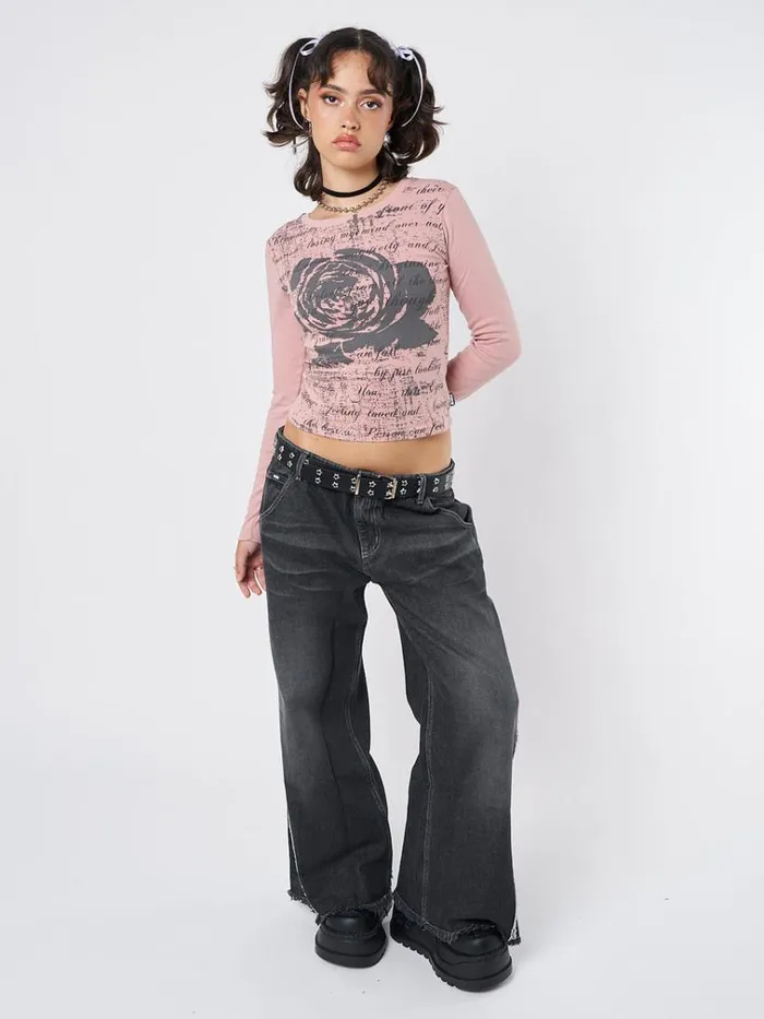 Clothing Lost Rose Pale Pink Graphic Top Minga London Long Sleeve Tops