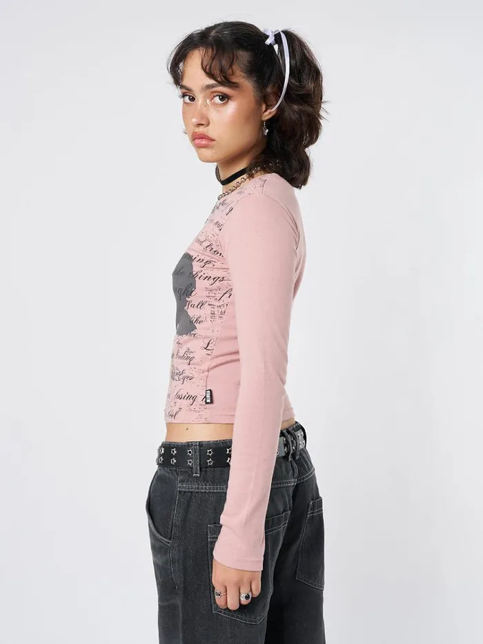 Clothing Lost Rose Pale Pink Graphic Top Minga London Long Sleeve Tops