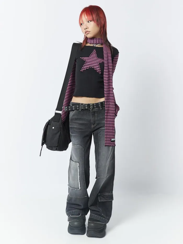 Clothing Lost Star Pink Black Striped Long Sleeve Top Minga London Long Sleeve Tops