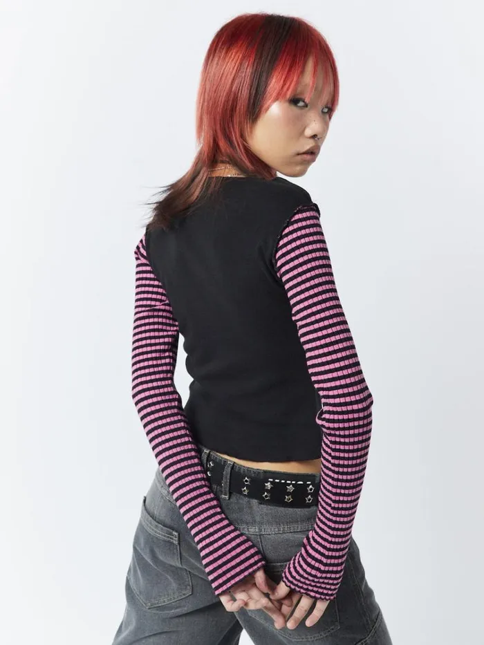 Clothing Lost Star Pink Black Striped Long Sleeve Top Minga London Long Sleeve Tops