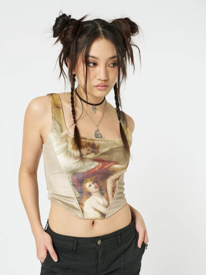 Clothing Minga London Crop Tops Alpine Gold Velvet Corset Crop Top