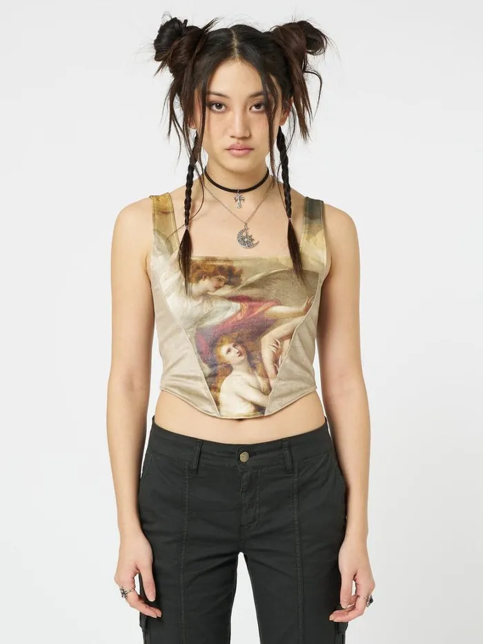 Clothing Minga London Crop Tops Alpine Gold Velvet Corset Crop Top