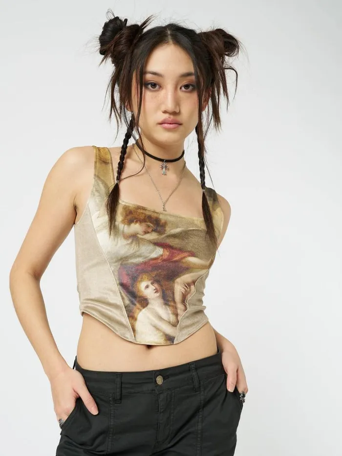 Clothing Minga London Crop Tops Alpine Gold Velvet Corset Crop Top