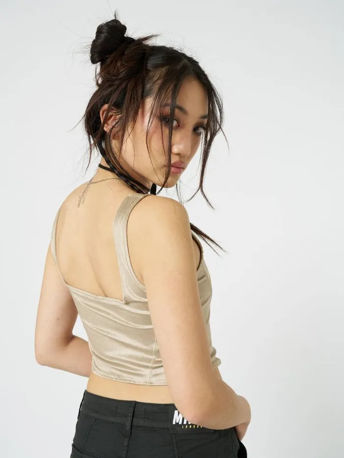 Clothing Minga London Crop Tops Alpine Gold Velvet Corset Crop Top