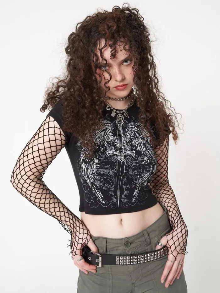 Clothing Minga London Crop Tops Angel Wings Black Baby Tee