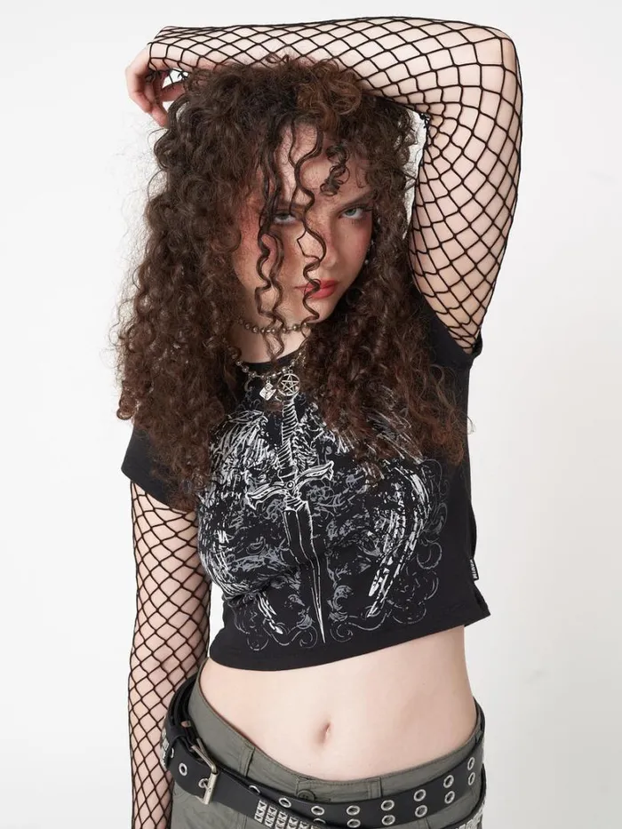 Clothing Minga London Crop Tops Angel Wings Black Baby Tee