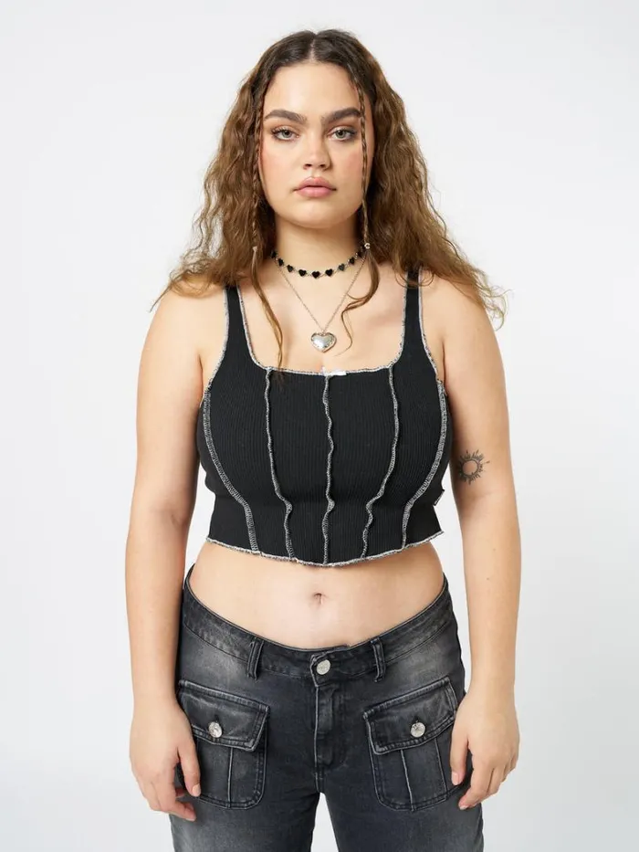 Clothing Minga London Crop Tops Black Swan Contrast Stitch Corset Top
