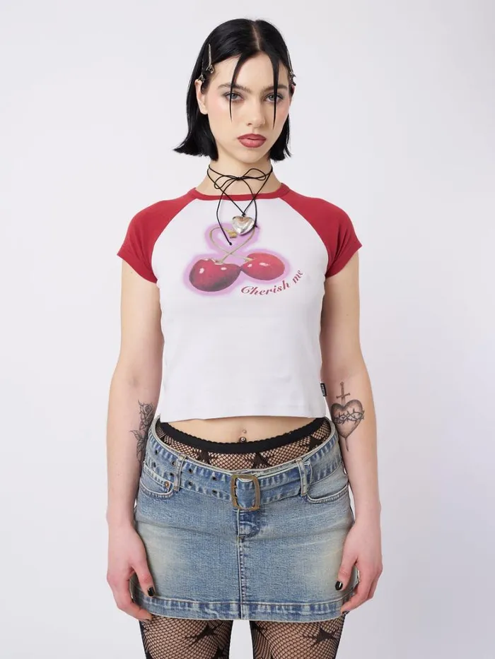 Clothing Minga London Crop Tops Cherry Pop Raglan Baby Tee
