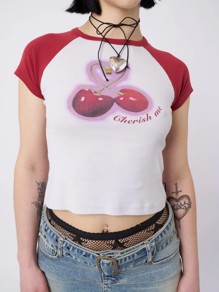 Clothing Minga London Crop Tops Cherry Pop Raglan Baby Tee