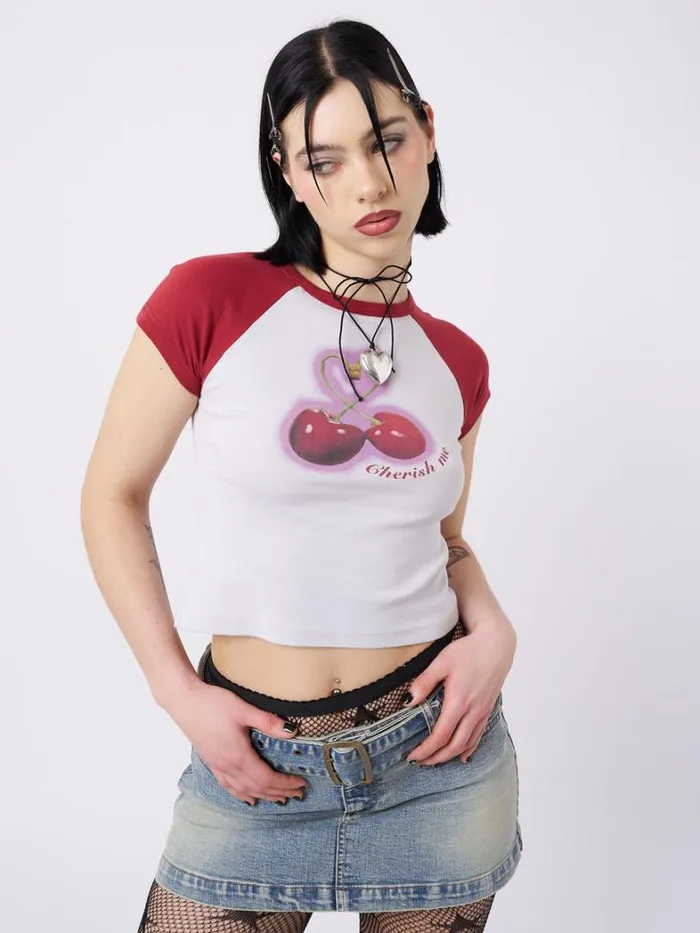 Clothing Minga London Crop Tops Cherry Pop Raglan Baby Tee