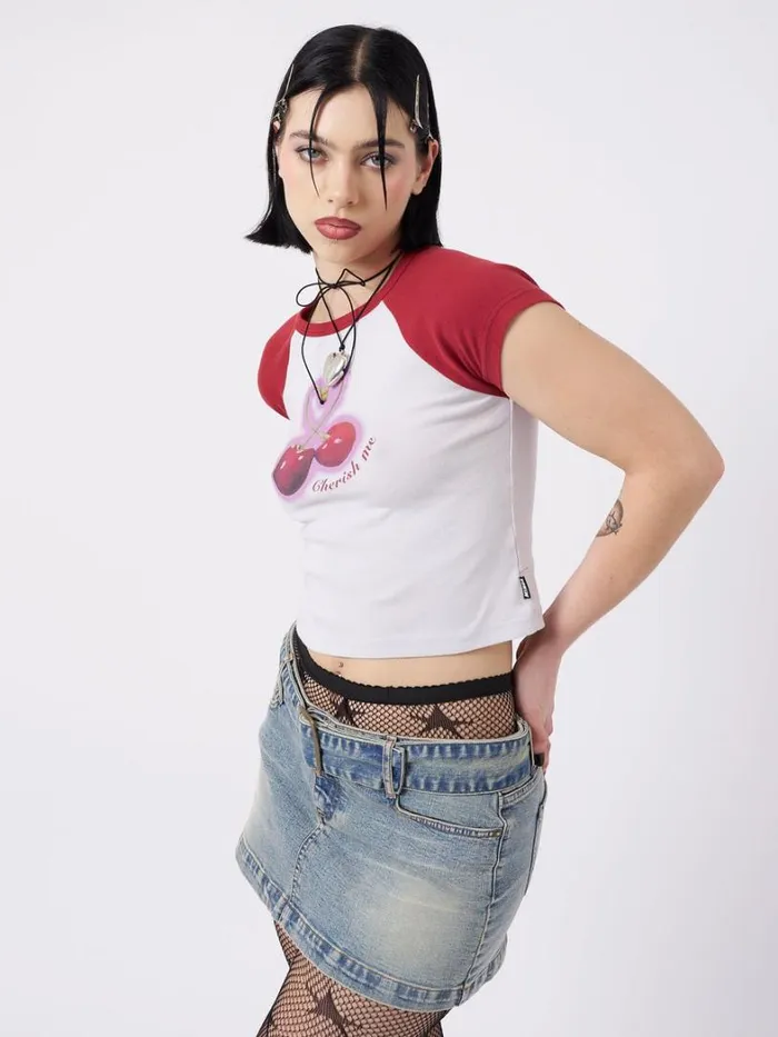 Clothing Minga London Crop Tops Cherry Pop Raglan Baby Tee
