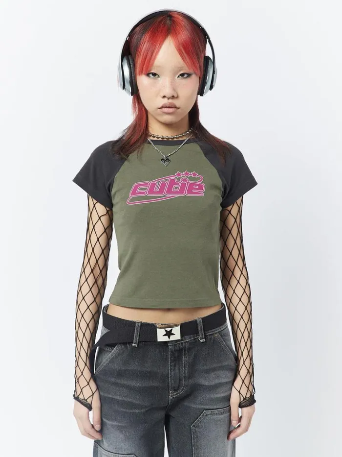 Clothing Minga London Crop Tops Cutie Graphic Print Raglan Baby Tee
