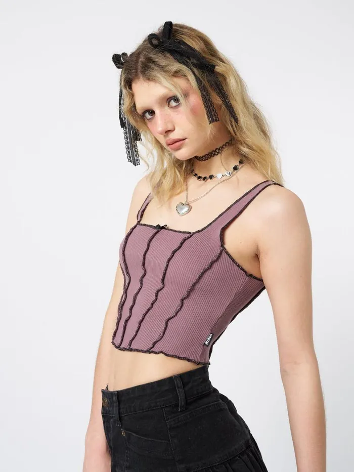 Clothing Minga London Crop Tops Gothic Ballerina Contrast Stitch Corset Top