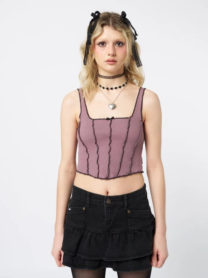 Clothing Minga London Crop Tops Gothic Ballerina Contrast Stitch Corset Top
