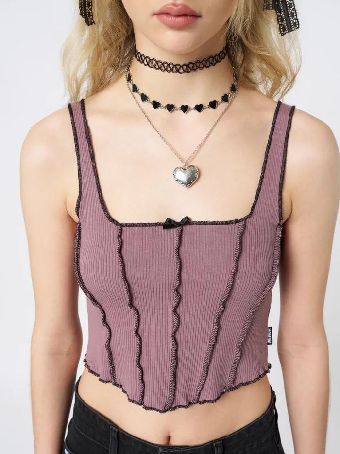 Clothing Minga London Crop Tops Gothic Ballerina Contrast Stitch Corset Top