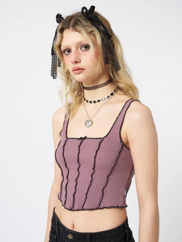 Clothing Minga London Crop Tops Gothic Ballerina Contrast Stitch Corset Top