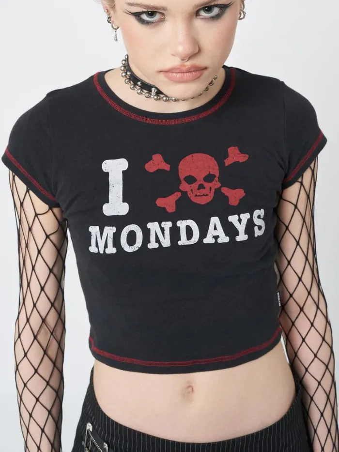 Clothing Minga London Crop Tops I Hate Mondays Black Baby Tee