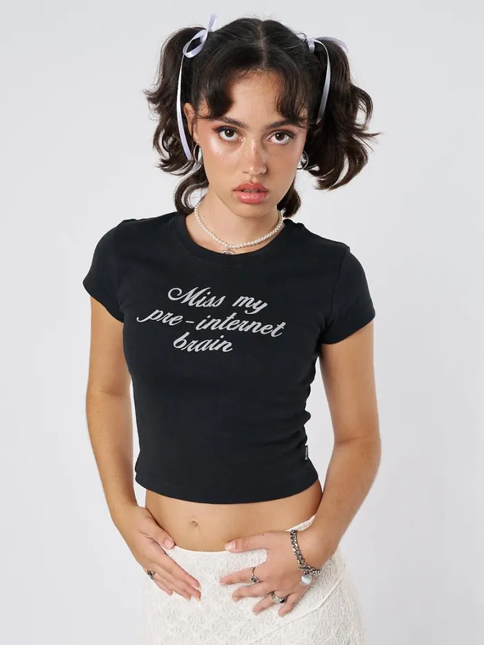 Clothing Minga London Crop Tops Internet Brain Black Baby Tee