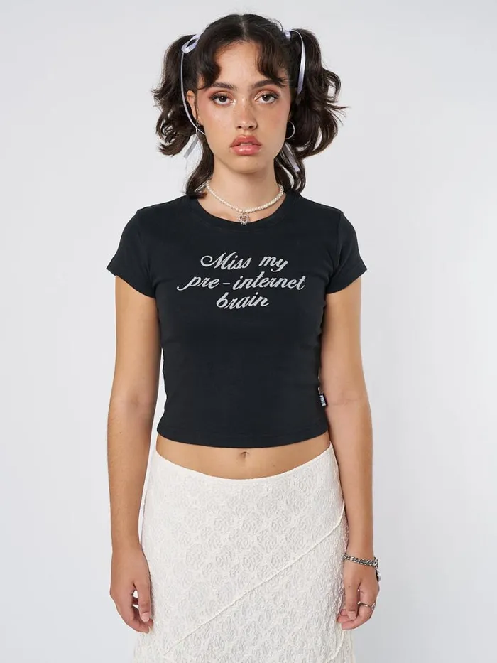 Clothing Minga London Crop Tops Internet Brain Black Baby Tee