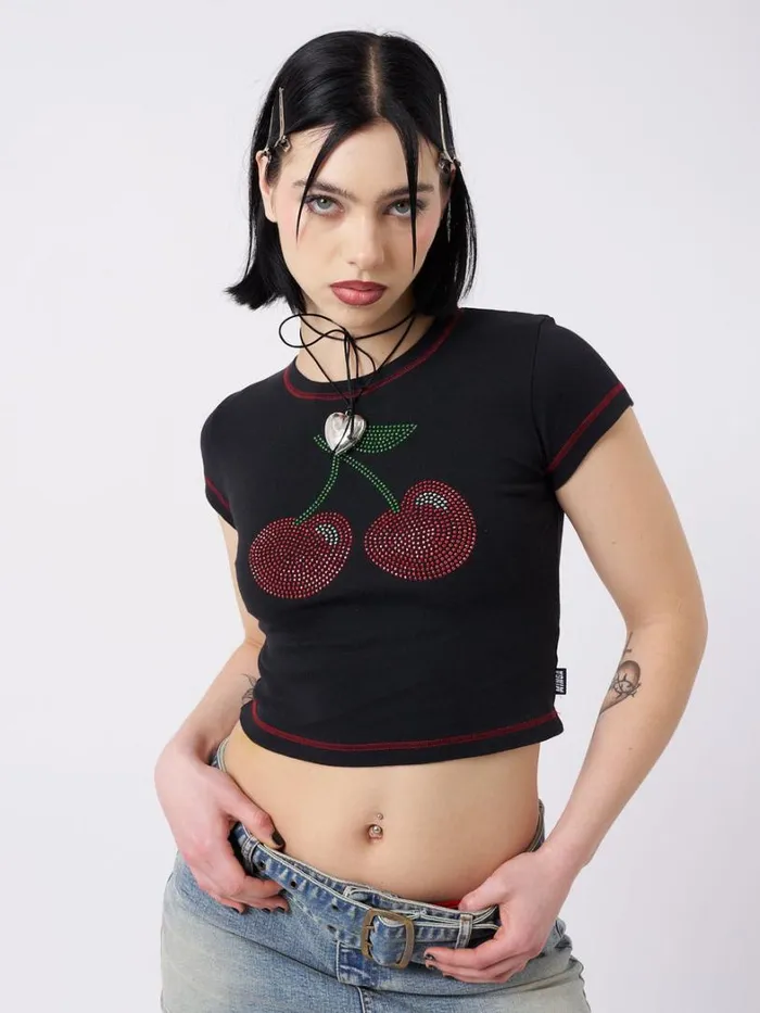 Clothing Minga London Crop Tops Mon Cheri Rhinestone Baby Tee