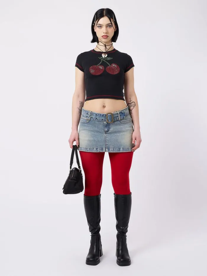 Clothing Minga London Crop Tops Mon Cheri Rhinestone Baby Tee