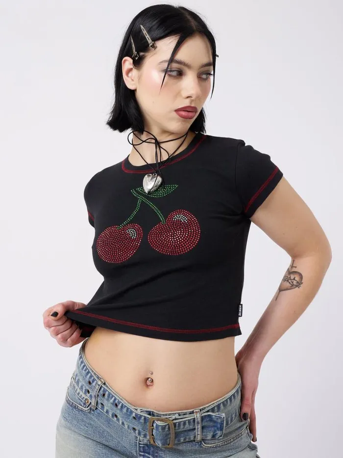 Clothing Minga London Crop Tops Mon Cheri Rhinestone Baby Tee