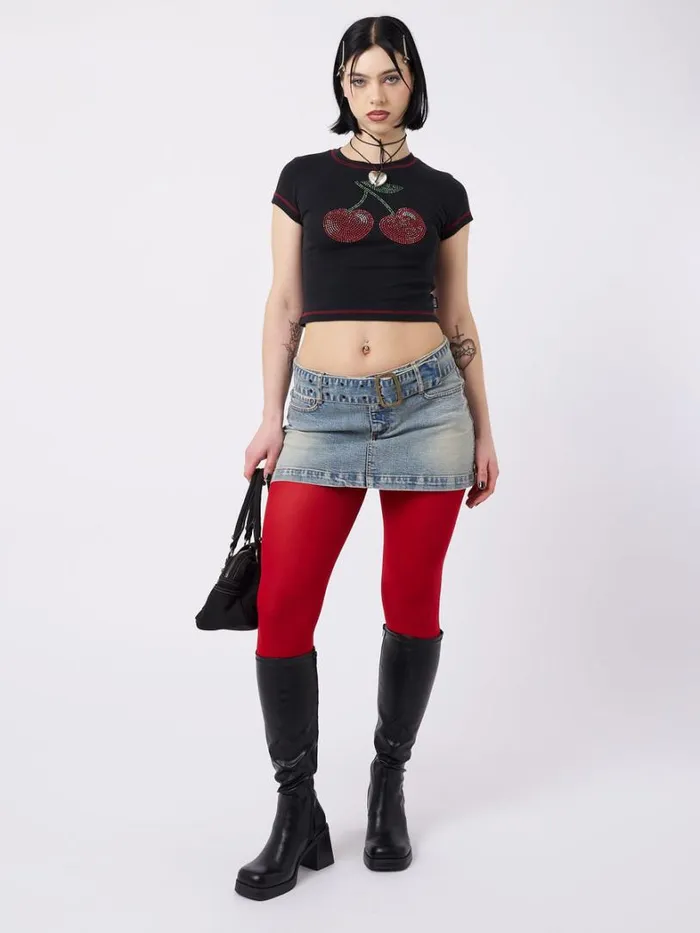 Clothing Minga London Crop Tops Mon Cheri Rhinestone Baby Tee