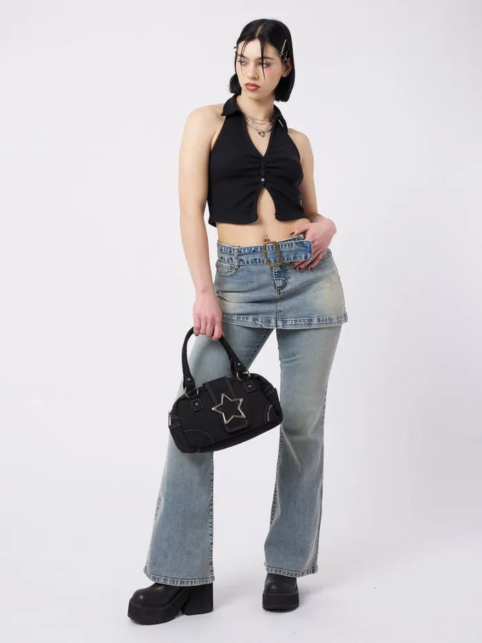 Clothing Minga London Crop Tops Raya Black Halter Neck Collar Top
