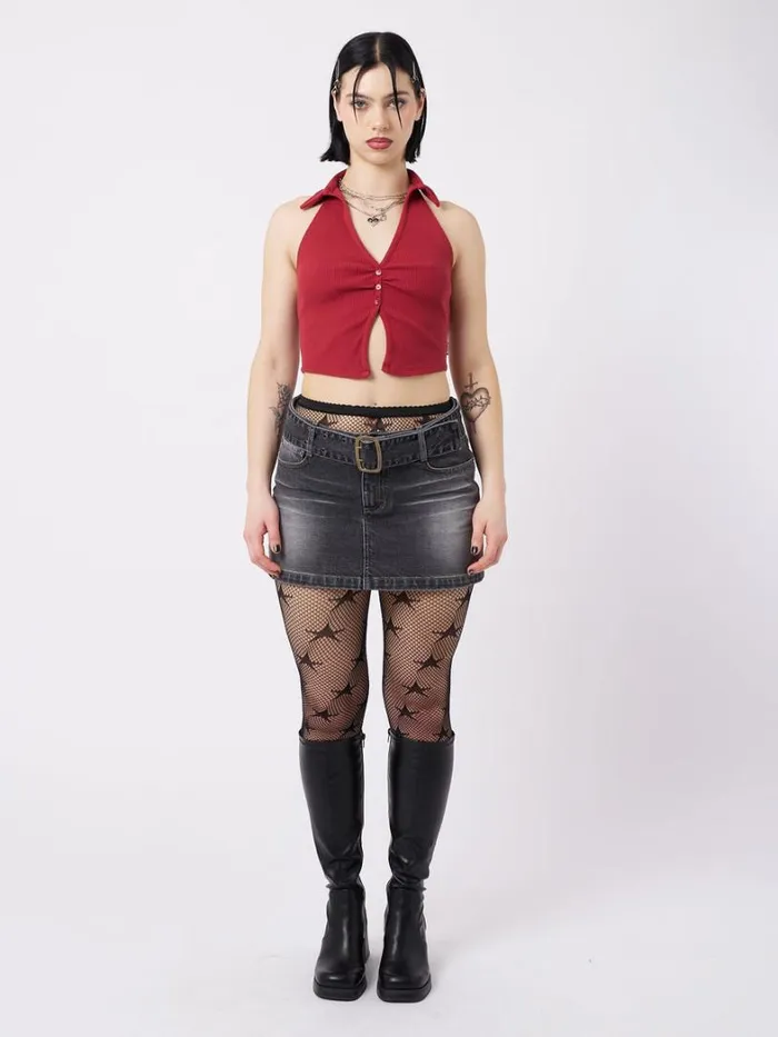 Clothing Minga London Crop Tops Raya Red Halter Neck Collar Top