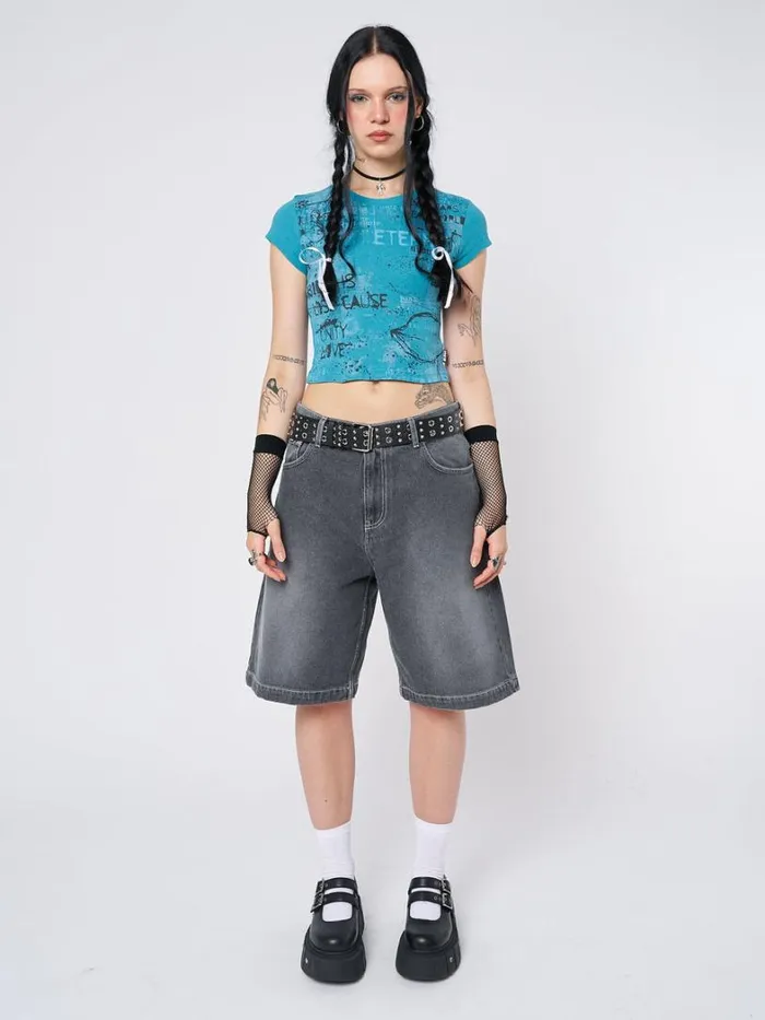 Clothing Minga London Crop Tops Real World Blue Graphic Baby Tee