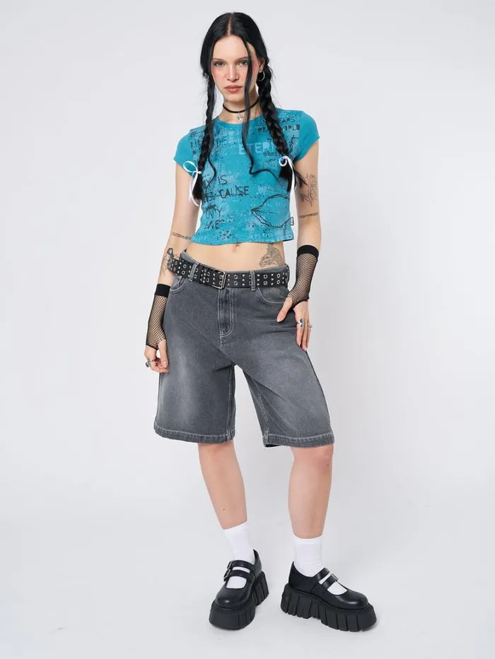 Clothing Minga London Crop Tops Real World Blue Graphic Baby Tee