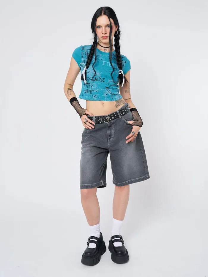 Clothing Minga London Crop Tops Real World Blue Graphic Baby Tee
