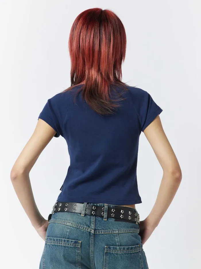 Clothing Minga London Crop Tops Skater Girl Graphic Blue Baby Tee