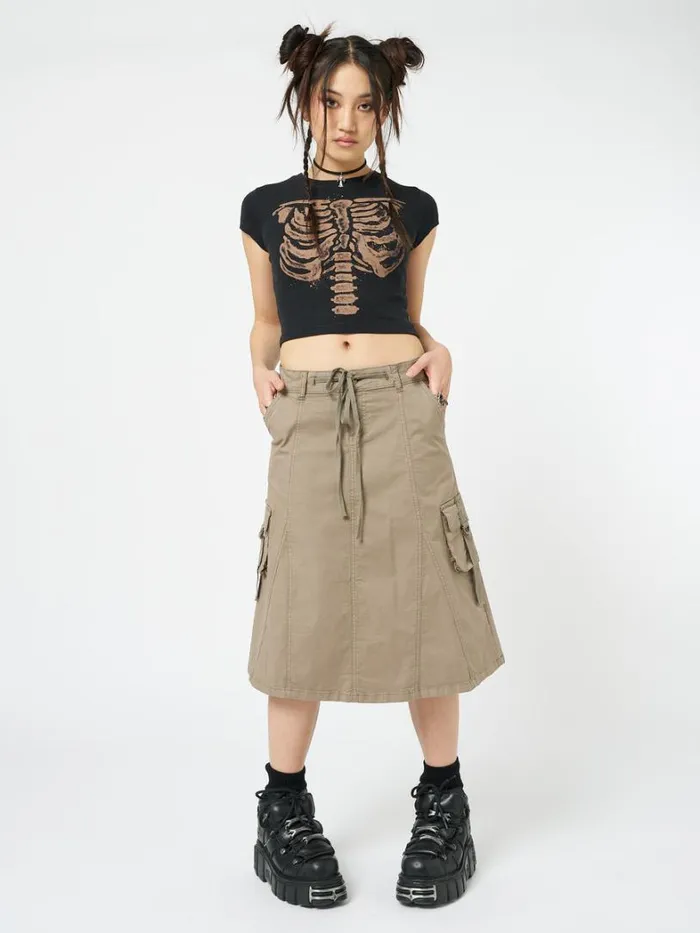 Clothing Minga London Crop Tops Skeleton Black Graphic Print Baby Tee