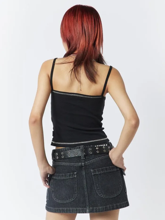 Clothing Minga London Crop Tops Skull Girl Black Lace Trim Cami Top
