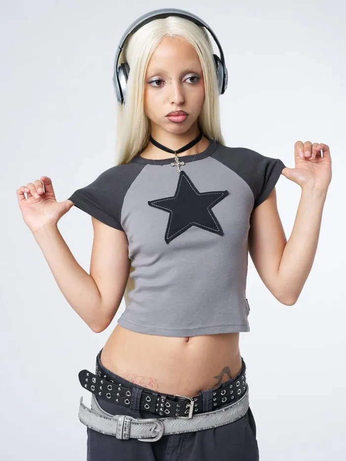 Clothing Minga London Crop Tops Starlight Grey Raglan Baby Tee