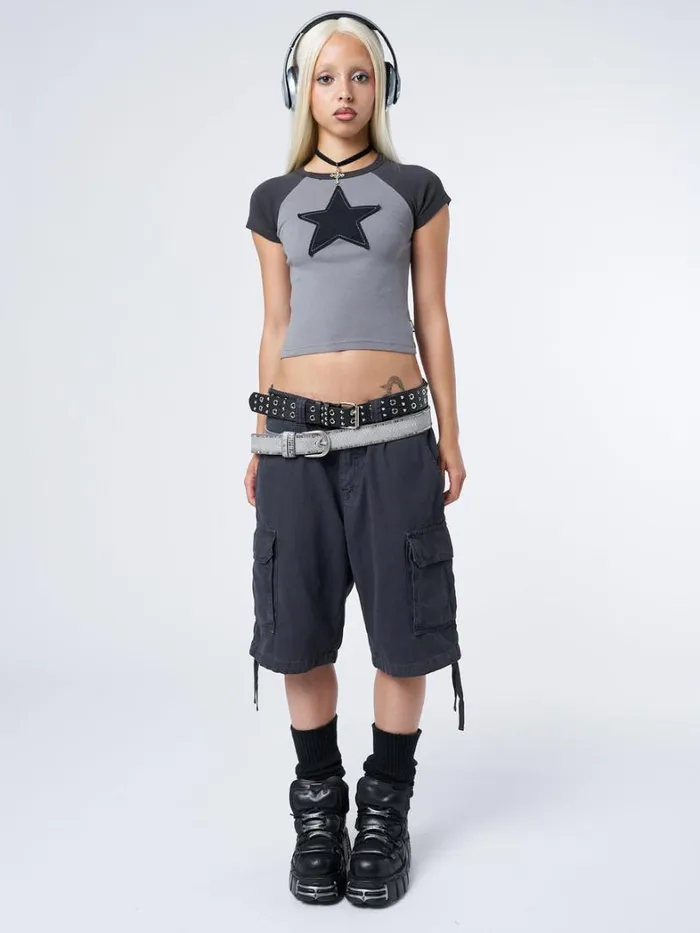 Clothing Minga London Crop Tops Starlight Grey Raglan Baby Tee