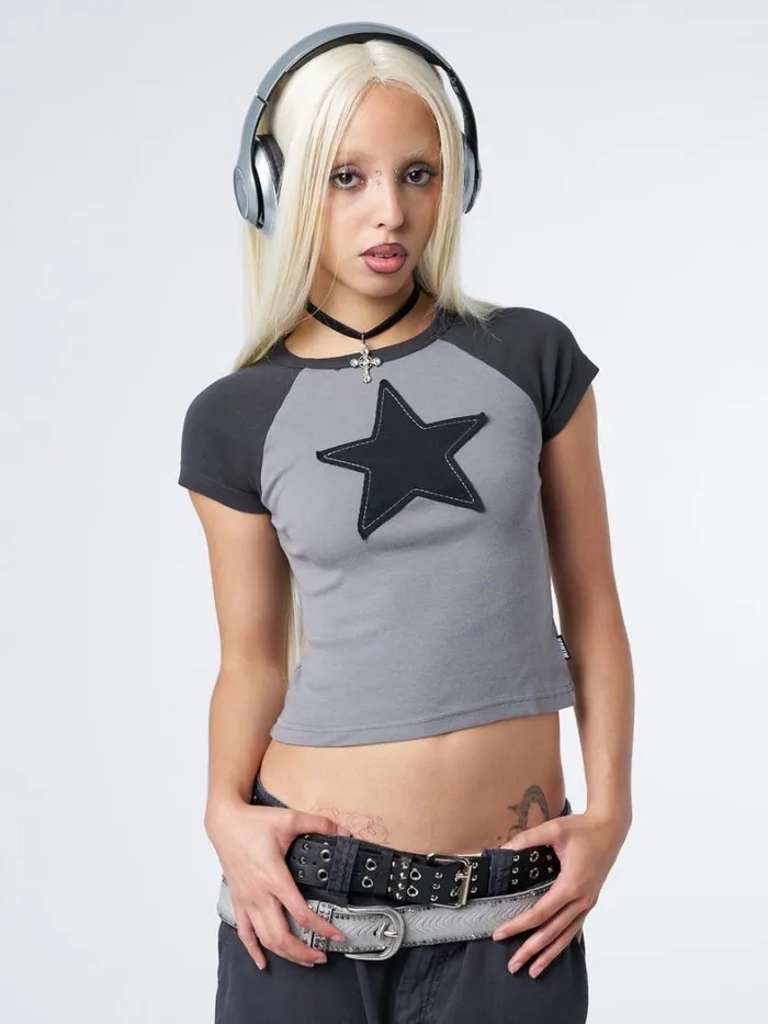 Clothing Minga London Crop Tops Starlight Grey Raglan Baby Tee