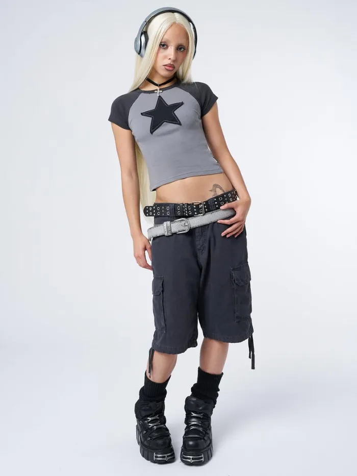 Clothing Minga London Crop Tops Starlight Grey Raglan Baby Tee