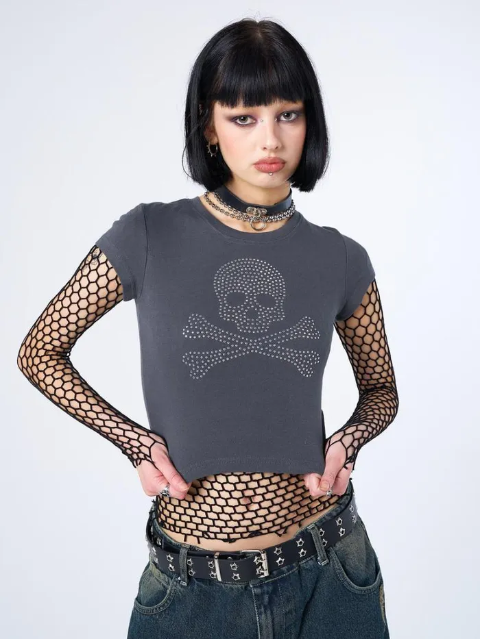 Clothing Minga London Crop Tops Sweet Toxicity Rhinestone Baby Tee