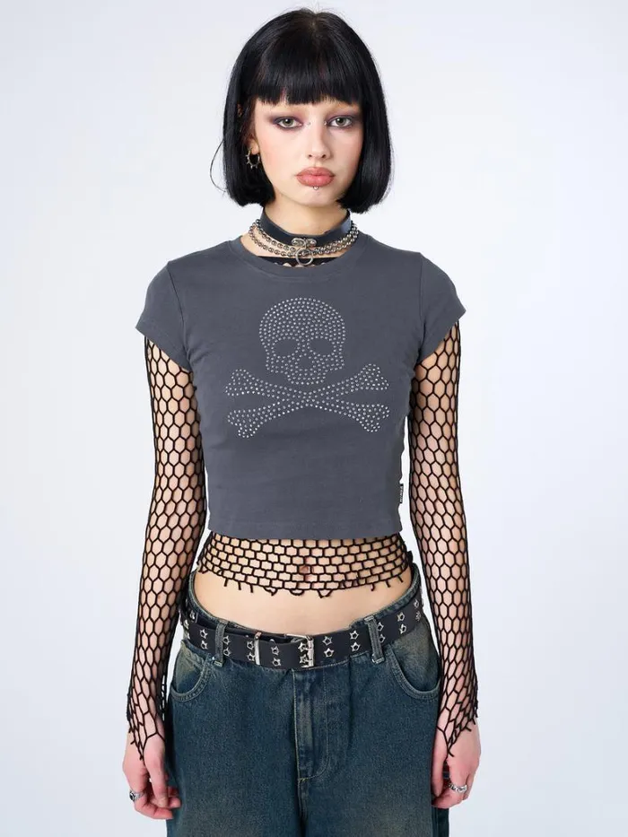 Clothing Minga London Crop Tops Sweet Toxicity Rhinestone Baby Tee