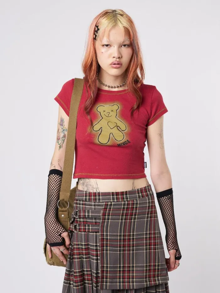 Clothing Minga London Crop Tops Teddy Red Baby Tee