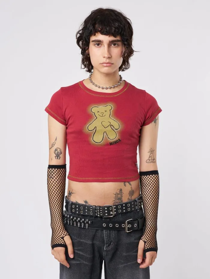 Clothing Minga London Crop Tops Teddy Red Baby Tee