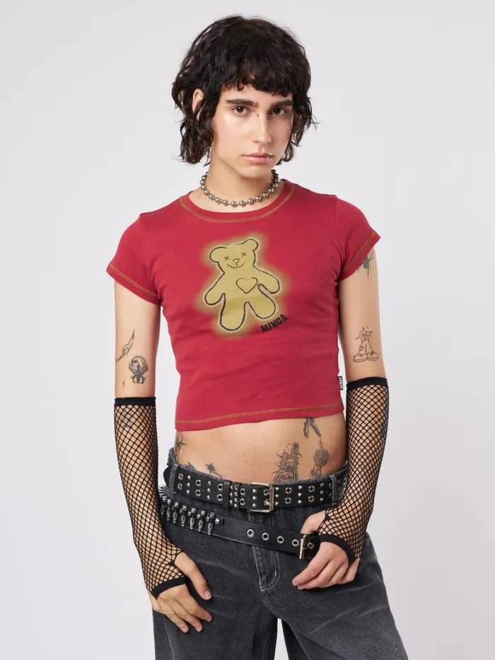 Clothing Minga London Crop Tops Teddy Red Baby Tee