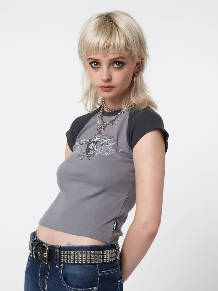 Clothing Minga London Crop Tops Winged Heart Raglan Baby Tee