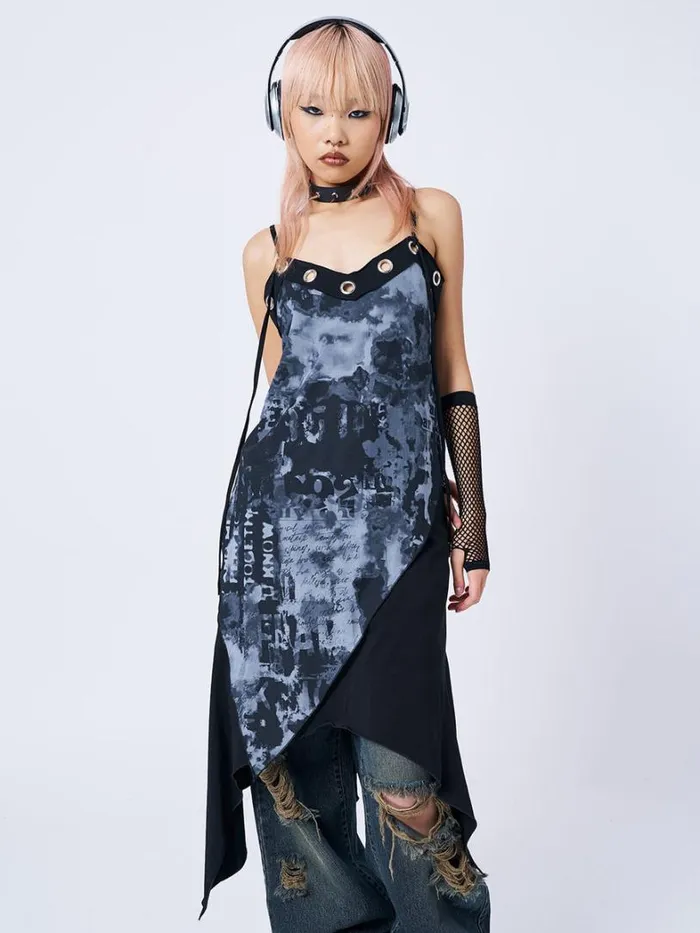 Clothing Minga London Dresses 1992 Black and Grey Asymmetric Midi Dress