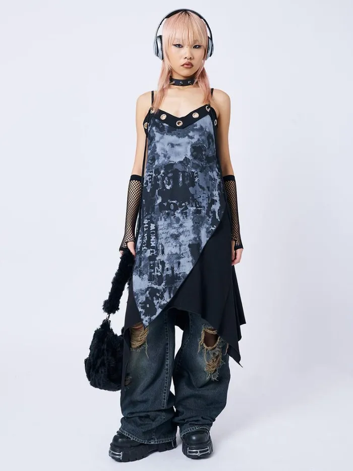 Clothing Minga London Dresses 1992 Black and Grey Asymmetric Midi Dress