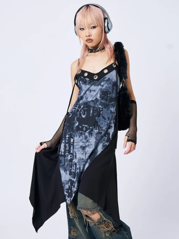 Clothing Minga London Dresses 1992 Black and Grey Asymmetric Midi Dress