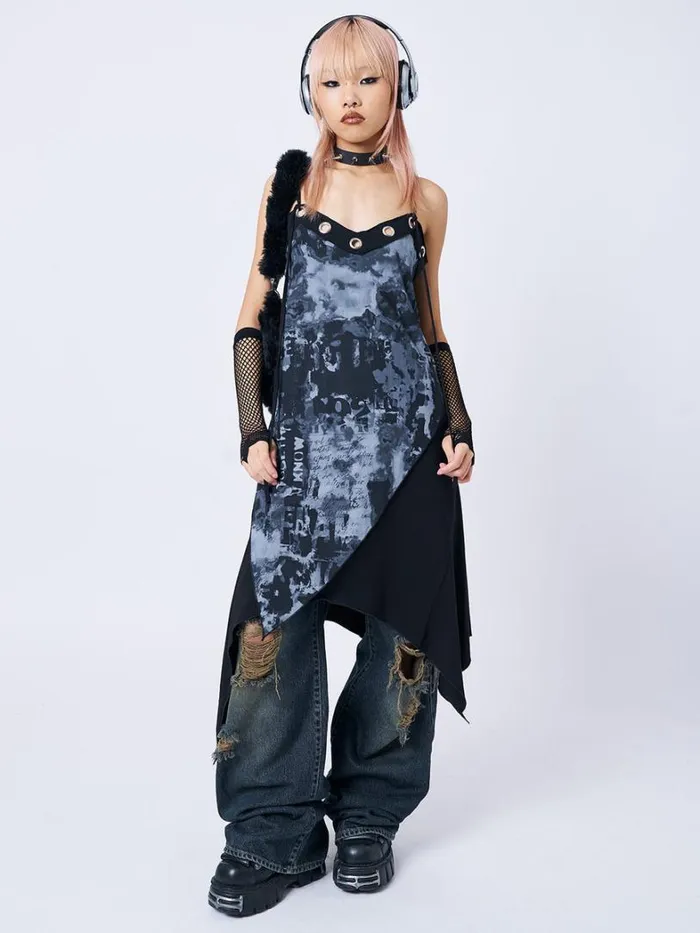 Clothing Minga London Dresses 1992 Black and Grey Asymmetric Midi Dress